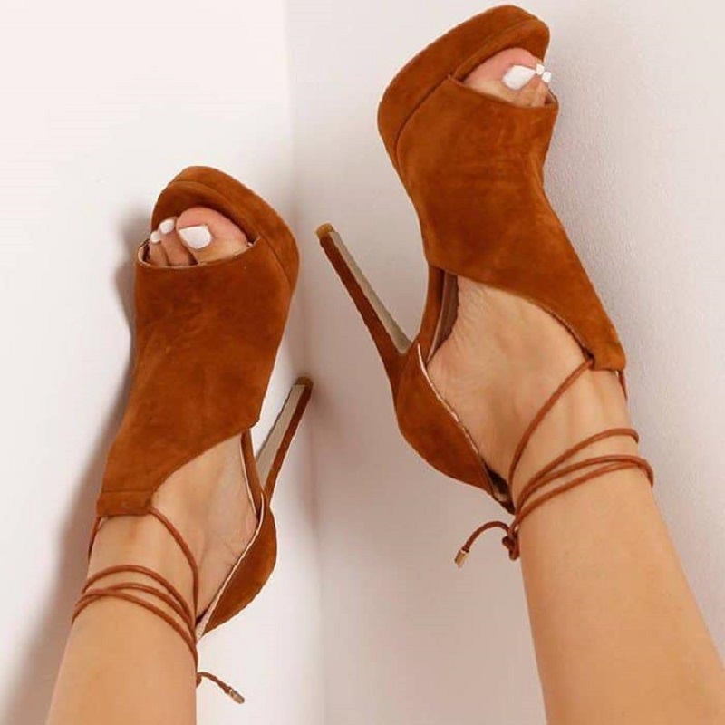 Stiletto Heel Peep Toe Heel Covering Lace-Up Platform Sandals