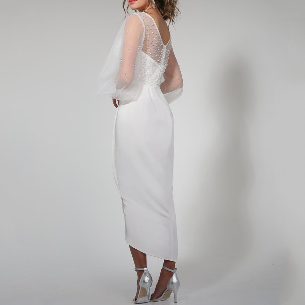 Asymmetric Ankle-Length Round Neck Long Sleeve Zipper Women's Dress