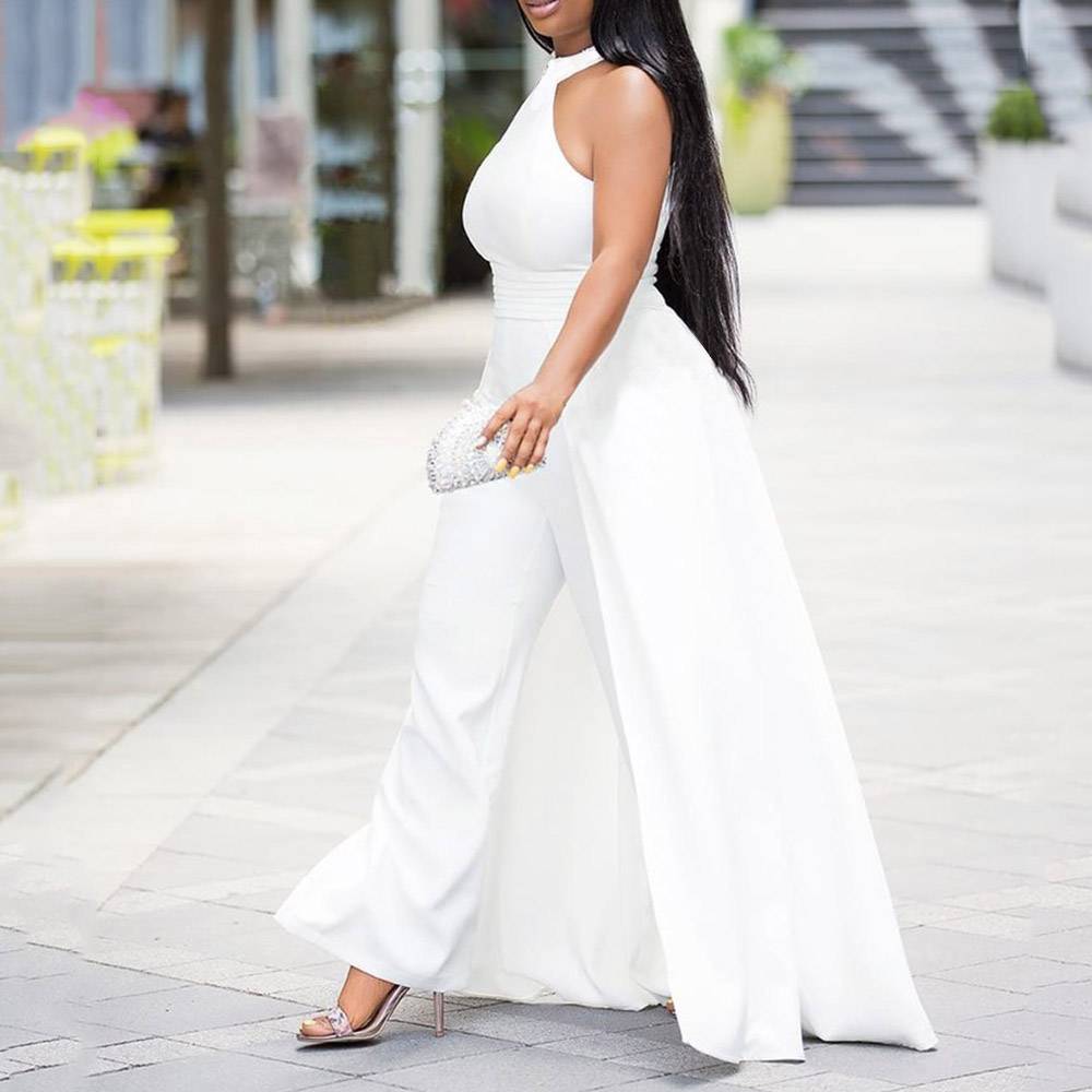 Plain Western Swallowtail Full Length Wide Legs Women's Jumpsuit