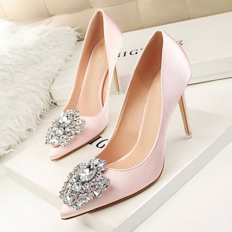 Stiletto Heel Slip-On Rhinestone Pointed Toe Banquet Thin Shoes