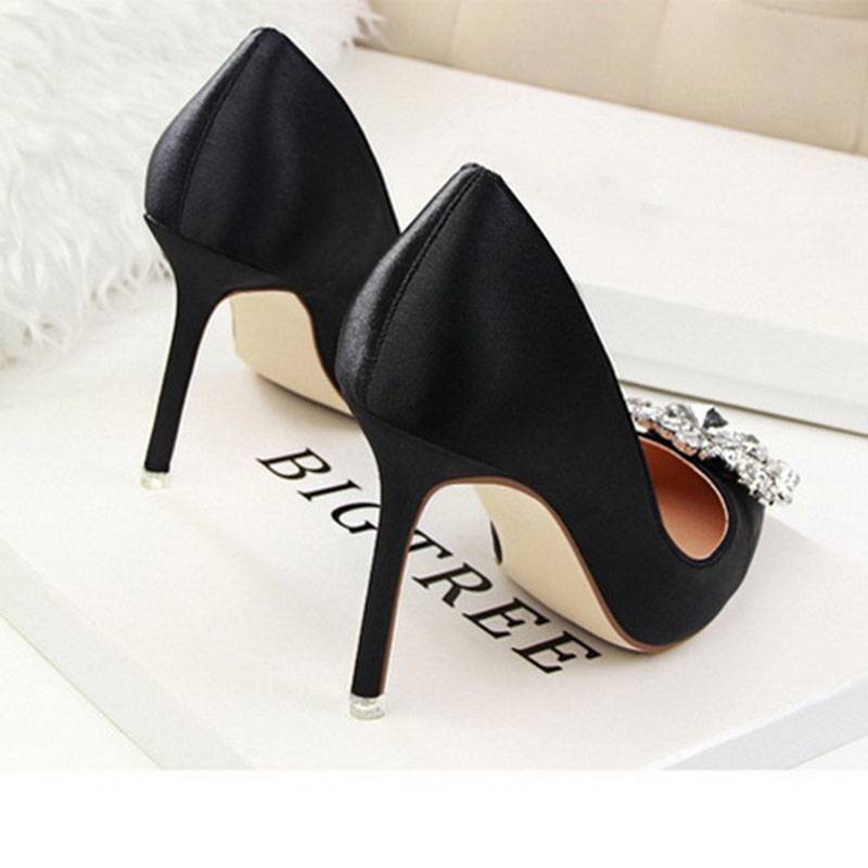 Stiletto Heel Slip-On Rhinestone Pointed Toe Banquet Thin Shoes