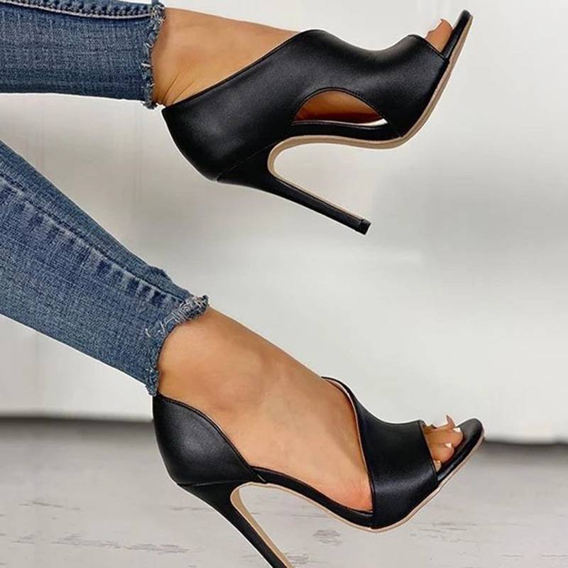 Open Toe Heel Covering Slip-On Stiletto Heel Hollow Sandals