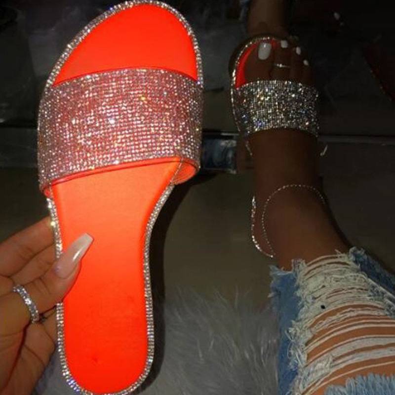 Rhinestone Sandals Flat With Slip-On Flip Flop Summer Slippers