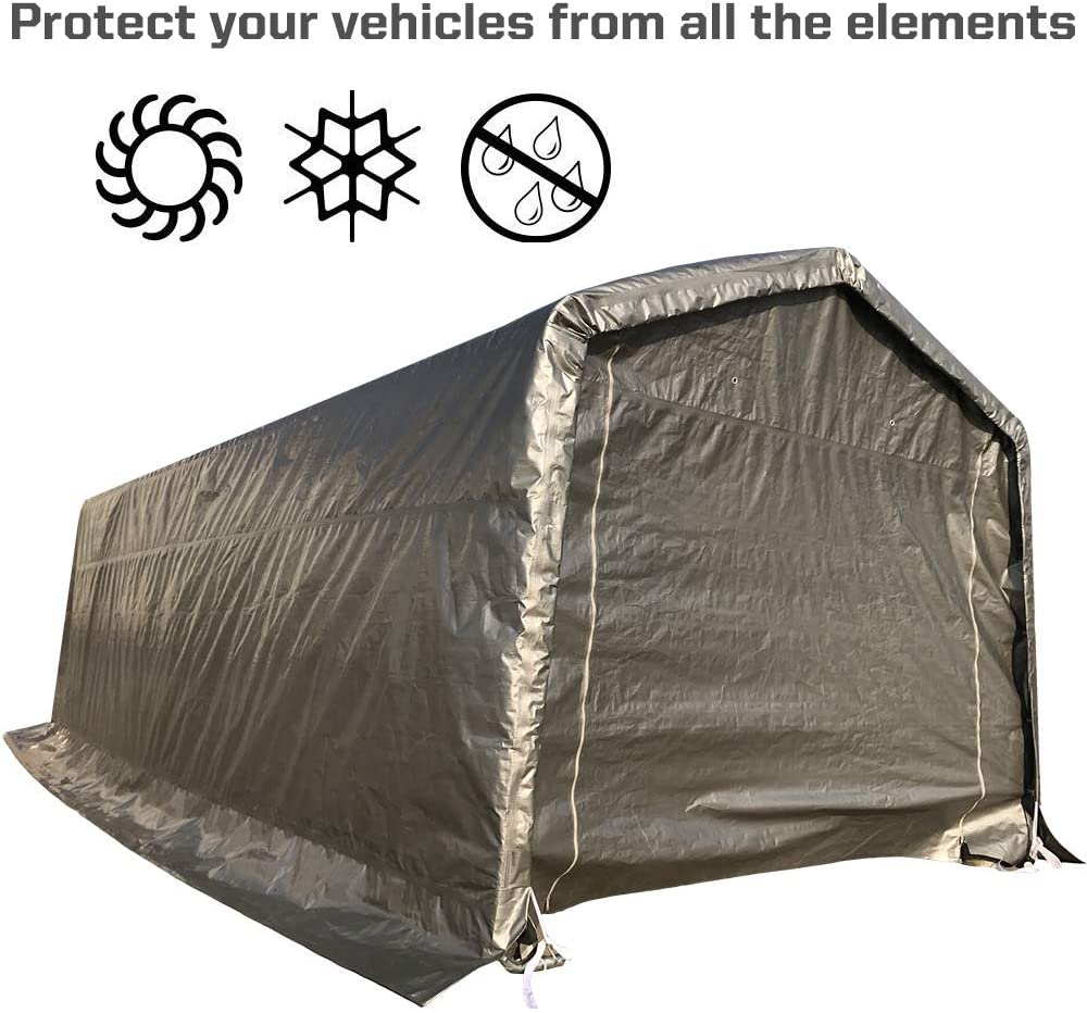 10 x 20-Feet Heavy Duty Carport Portable Garage Enclosed Car Canopy Outdoor Instant Shelter Party Tent with Sidewalls for Auto and Boat Storage, Waterproof and UV-Treated, Grey Peak Top Style