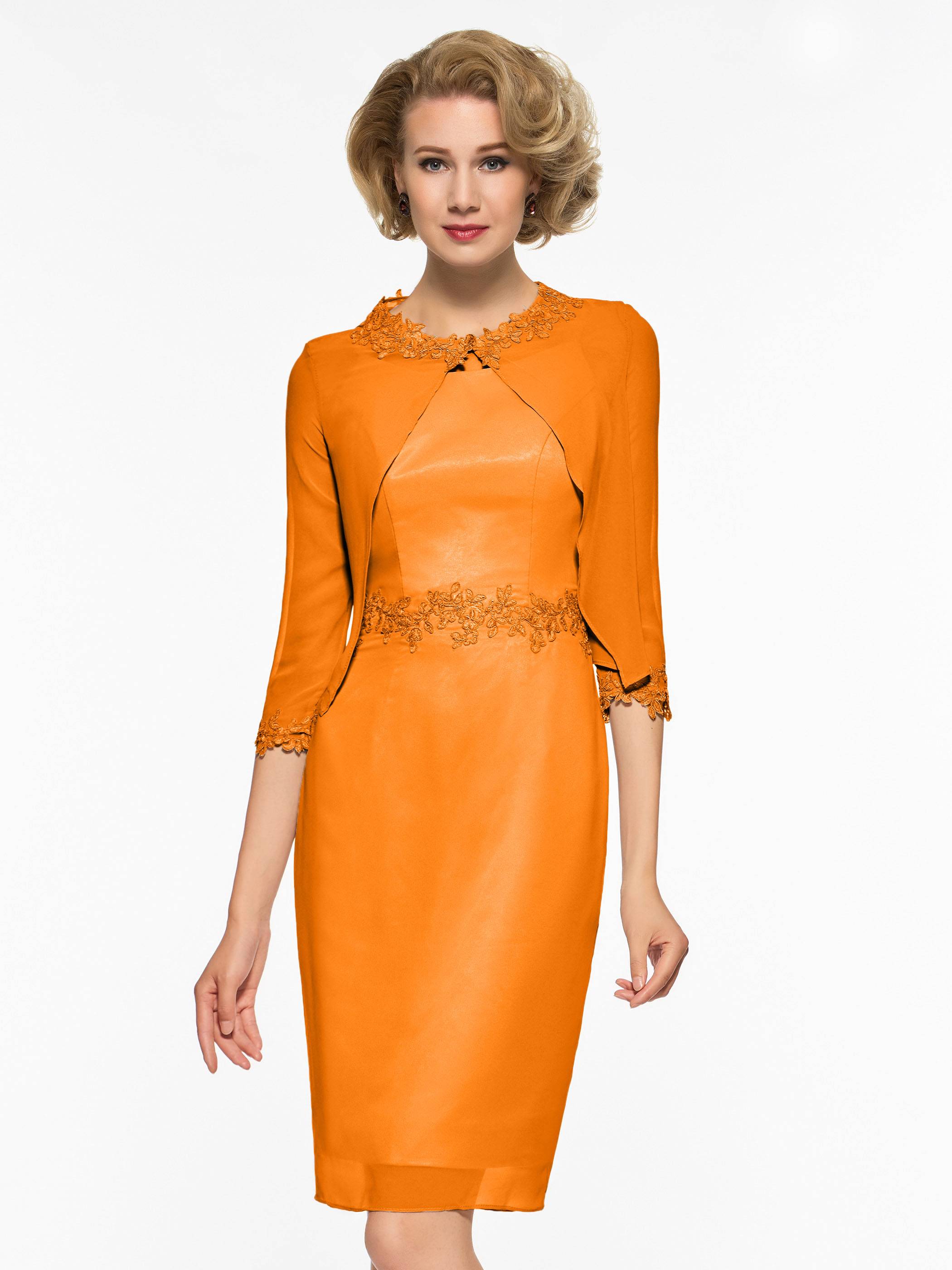 Appliques Short Mother Of The Bride Dress With Jacket www tbdress k258006-gorgeous-crepe-back-charmeuse-a-line-gown-with-asymmetrically