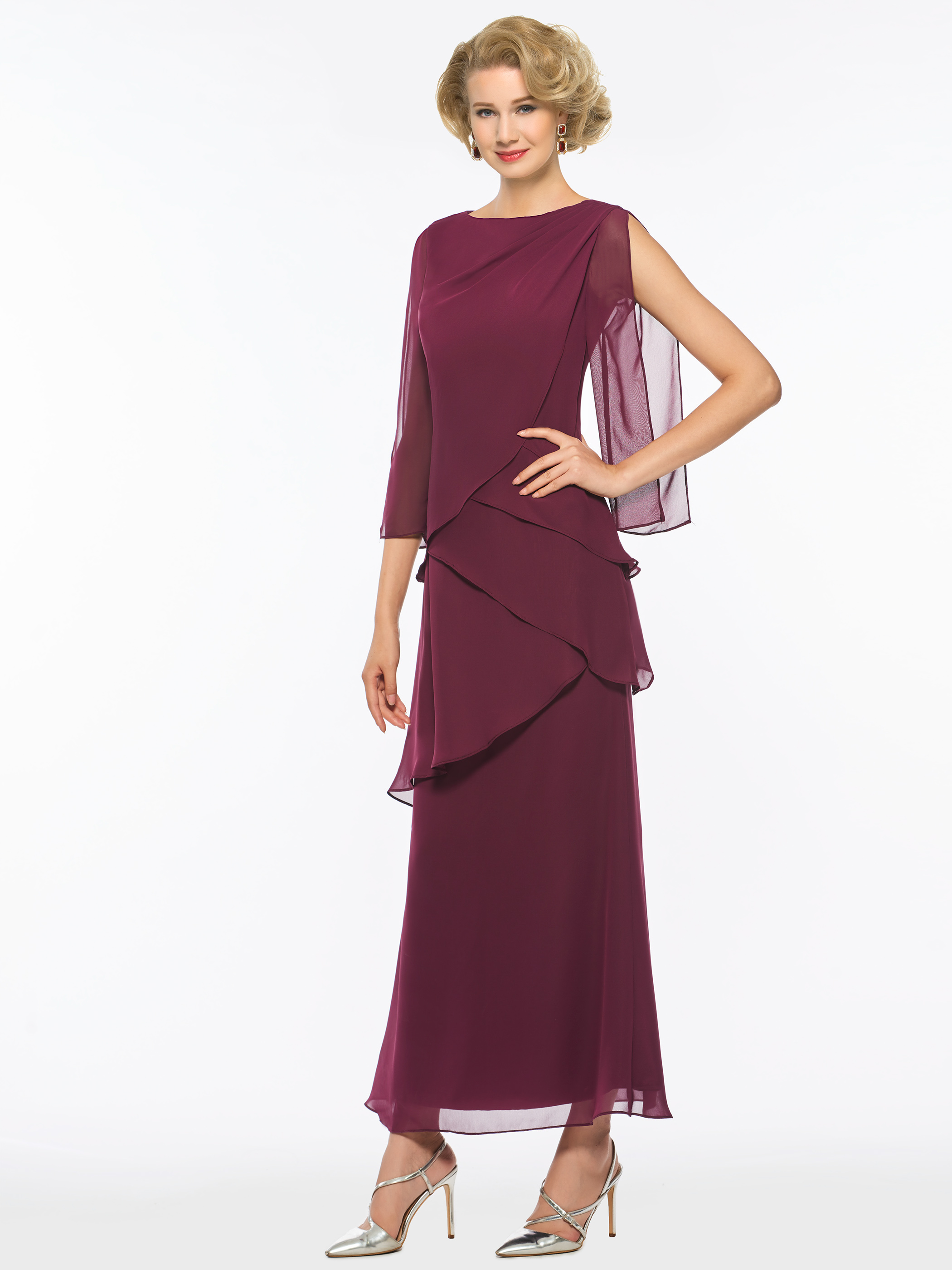 Chiffon Tiered Ankle-Length Mother of the Bride Dress