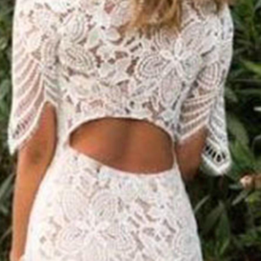 Wedding Guest Dress Asymmetric Round Neck Short Sleeve Pullover Women's Lace Dress