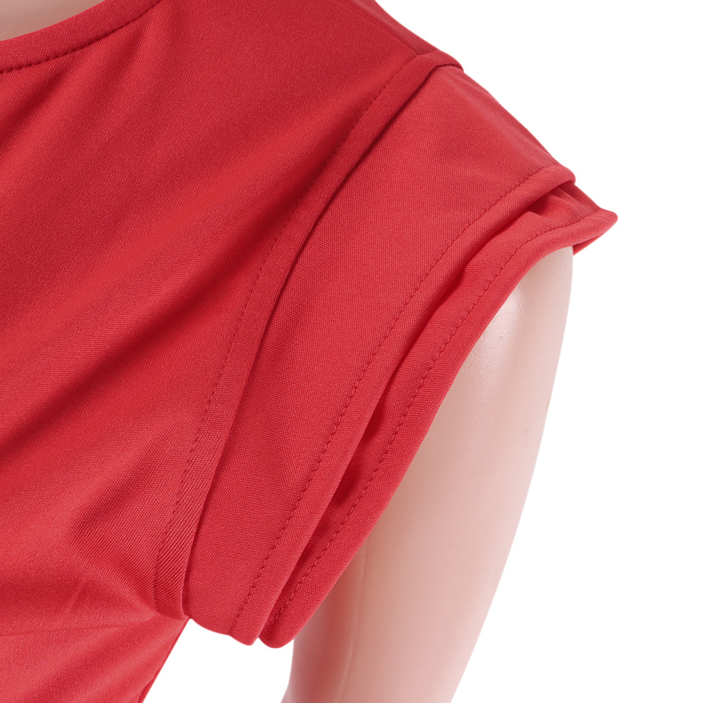 Ruffle Sleeve Round Neck Plain Asymmetric Short Sleeve Women's Blouse