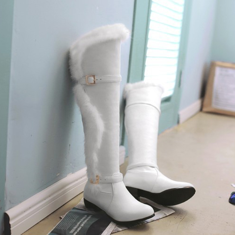 Hasp Round Toe Plain Knee High Snow Boots