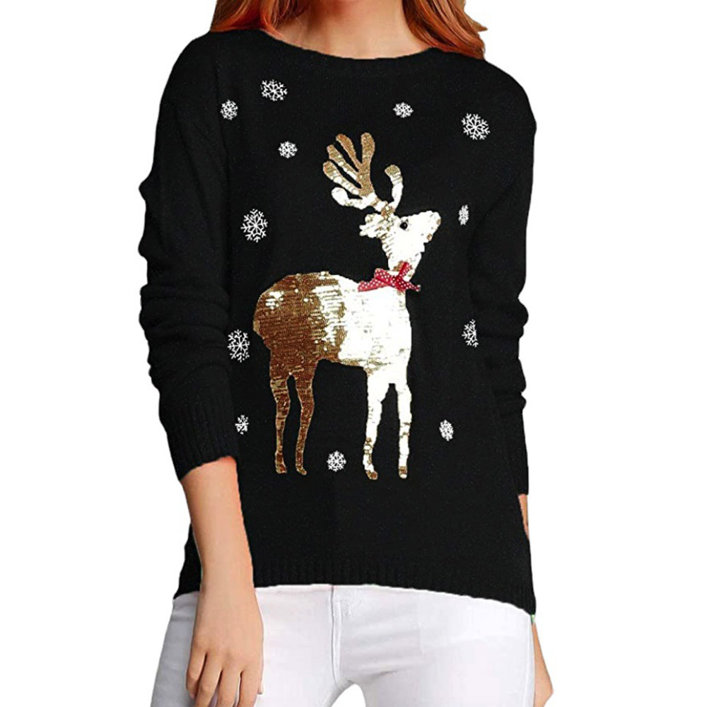 Sequins Regular Long Sleeve Pullover Women's Christmas Sweater