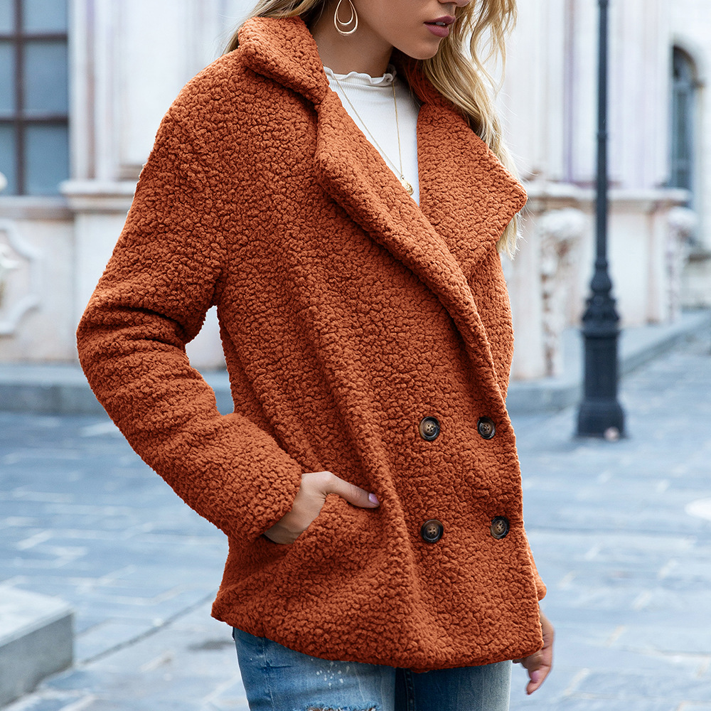 Plus Size Long Sleeve Double-Breasted Loose Fleece Winter Long Women's Coat