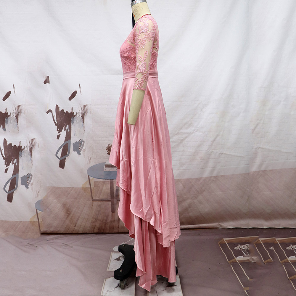 Falbala Half Sleeve Round Neck Floor-Length Plain Women's Dress