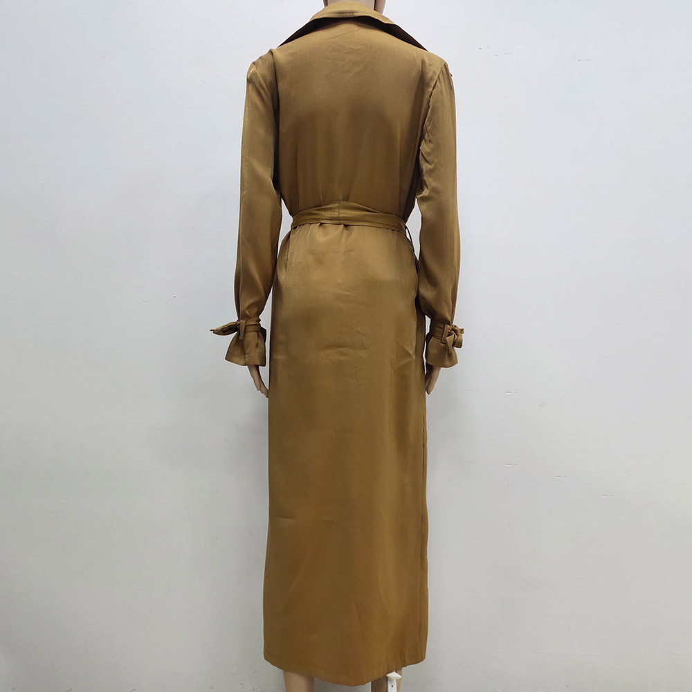 Double-Breasted Belt Long Lapel Long Sleeve Women's Trench Coat