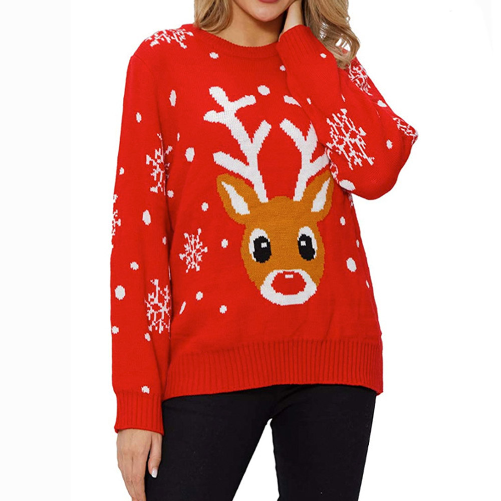 Mid-Length Acrylic Christmas Women's Pullover Sweater