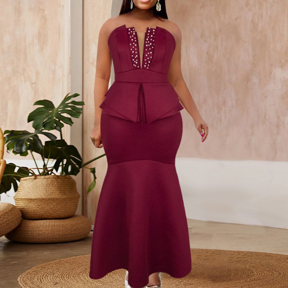 Fashion Sleeveless Patchwork High Waist Floor-Length Women's Dress