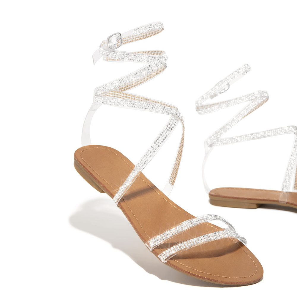 Flat With Peep Toe Lace-Up Low-Cut Upper Sandals