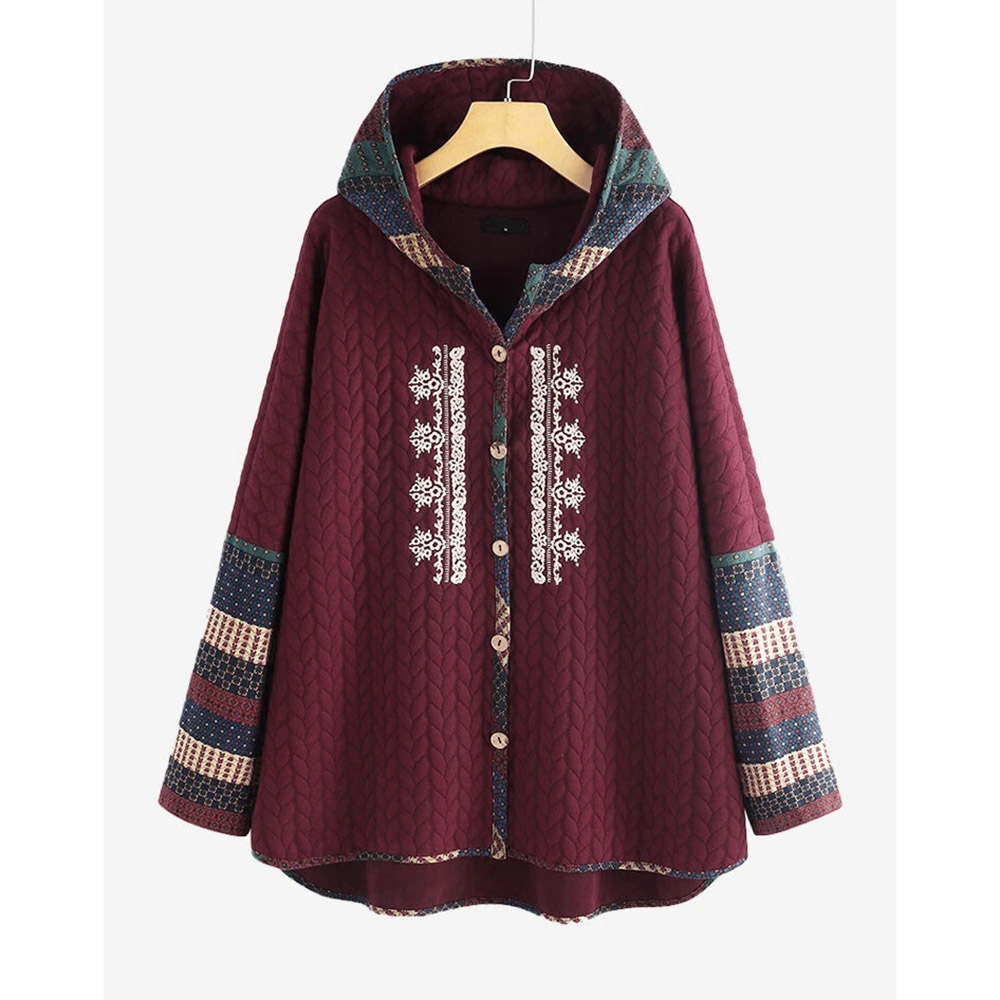 Plus Size Single-Breasted Print A Line Mid-Length Women's Cotton Padded Coat