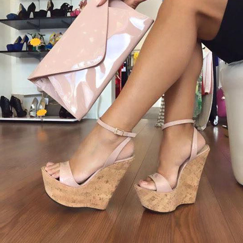 Plain Platform Line-Style Buckle Sexy Wedge Sandals for Women