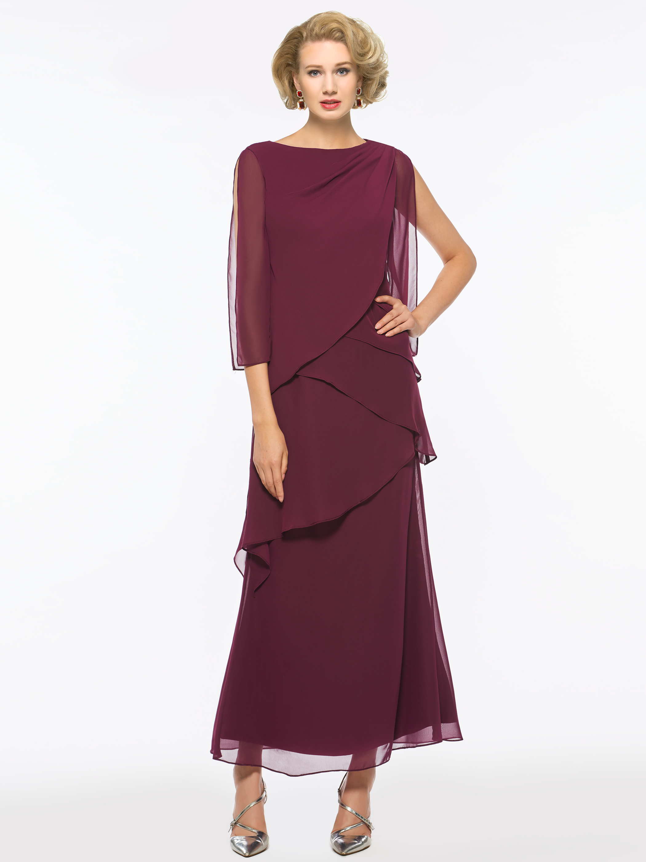Chiffon Tiered Ankle-Length Mother of the Bride Dress