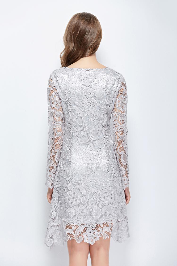 Scoop Neck Sheath Long Sleeves Lace Cocktail Dress