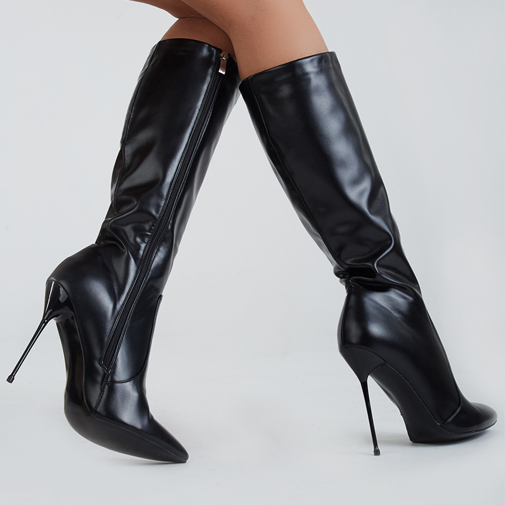 Knee-High Side Zipper Plain Pointed Toe Women's Boots
