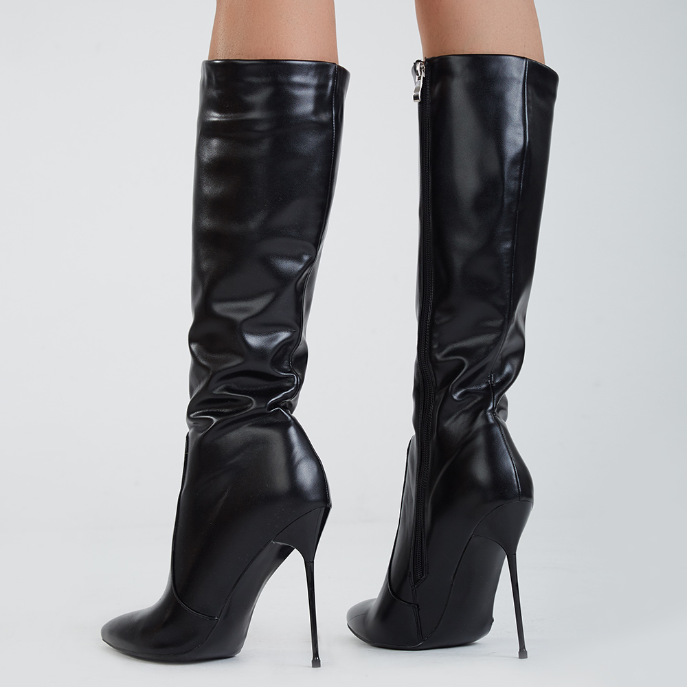 Knee-High Side Zipper Plain Pointed Toe Women's Boots