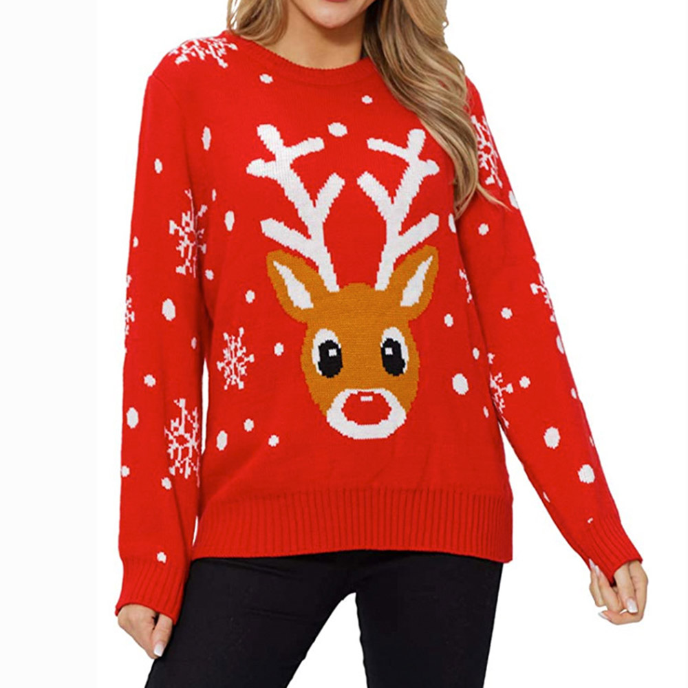 Mid-Length Acrylic Christmas Women's Pullover Sweater