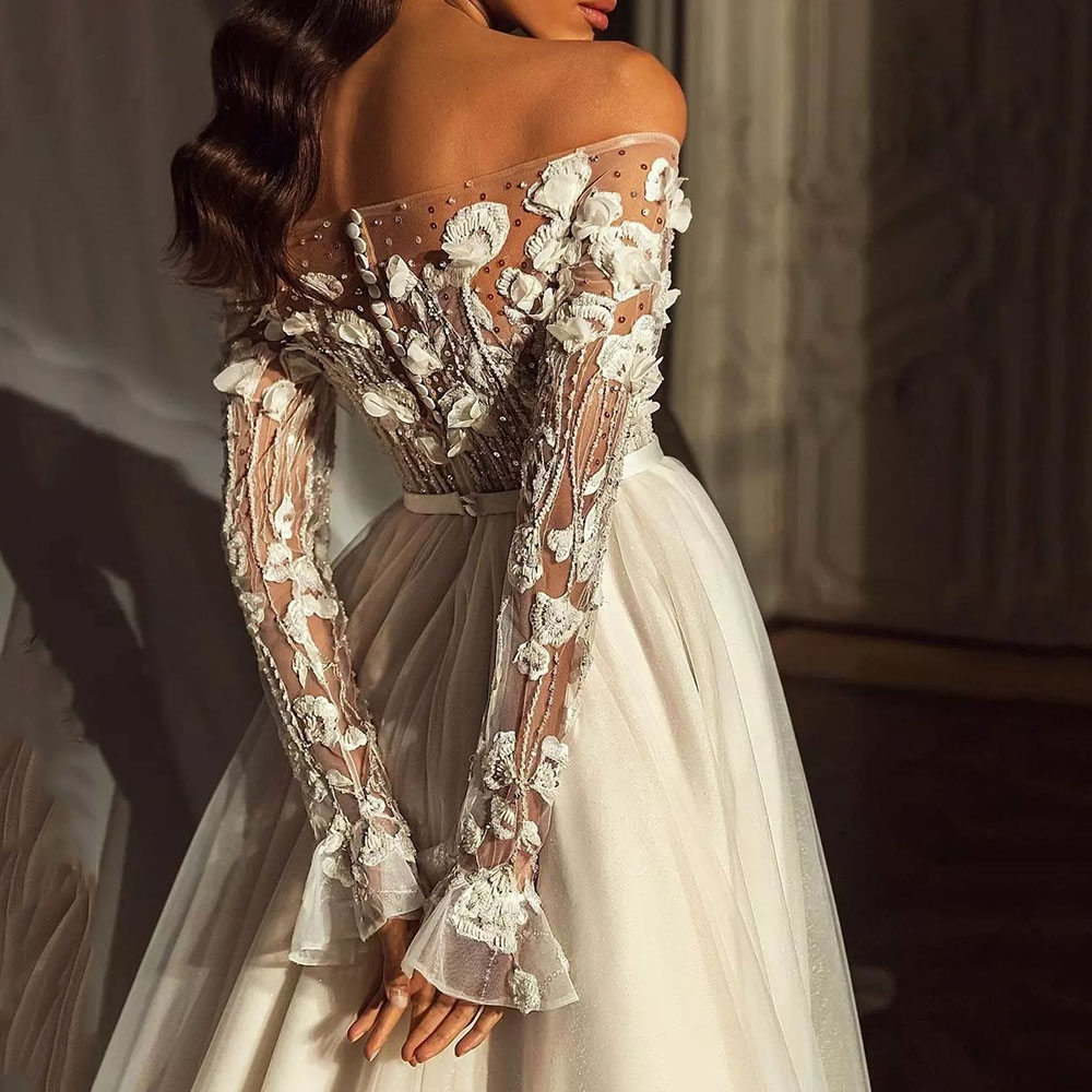 Lace Off-The-Shoulder Trumpet/Mermaid Floor-Length Hall Wedding Dress 2022