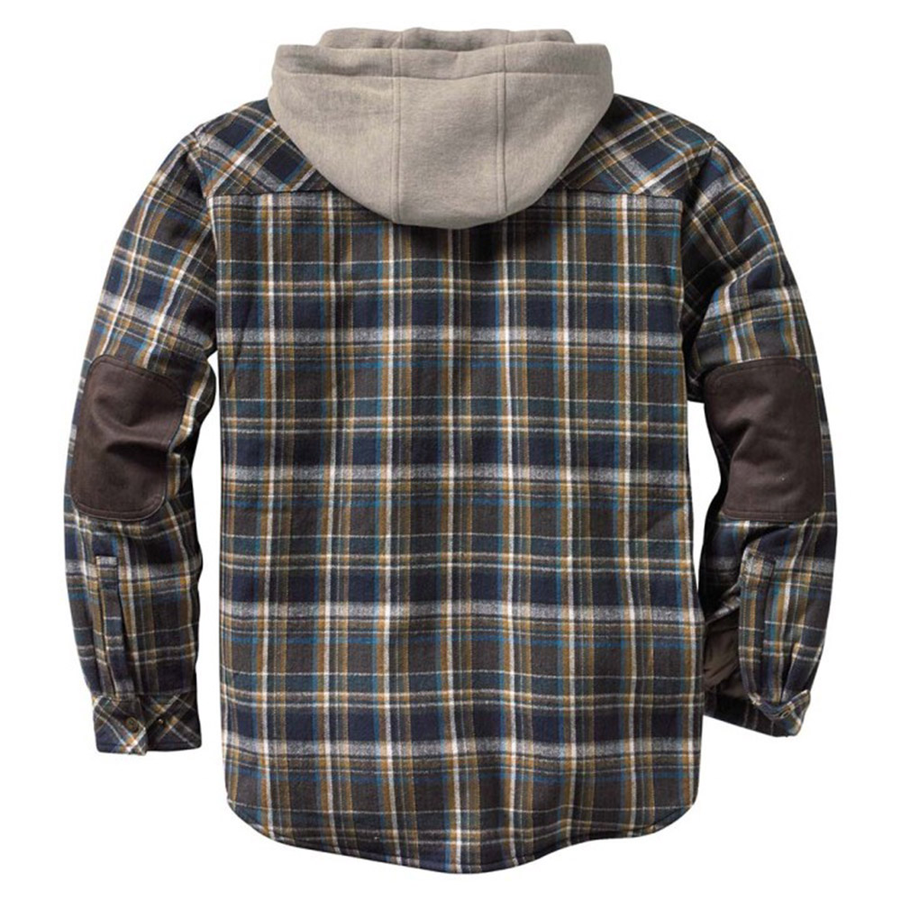 Fleece Patchwork Plaid Hooded Casual Men's Jacket