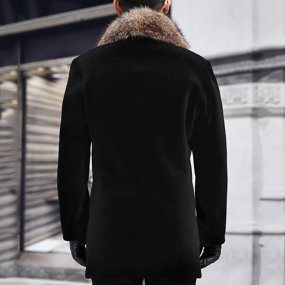 Notched Lapel Patchwork Mid-Length Single-Breasted Men's Coat