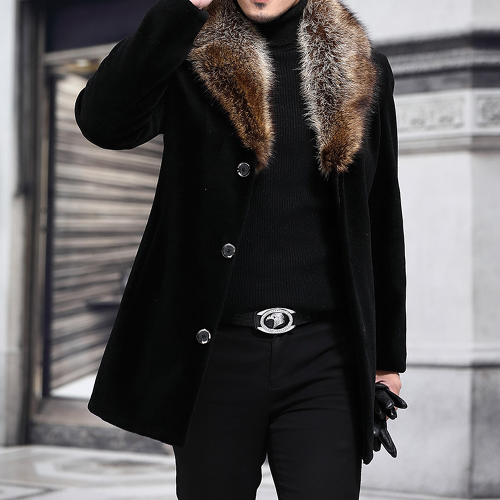 Notched Lapel Patchwork Mid-Length Single-Breasted Men's Coat-www ...