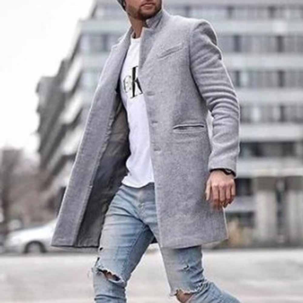 Mid-Length Pocket Plain Men's Coat