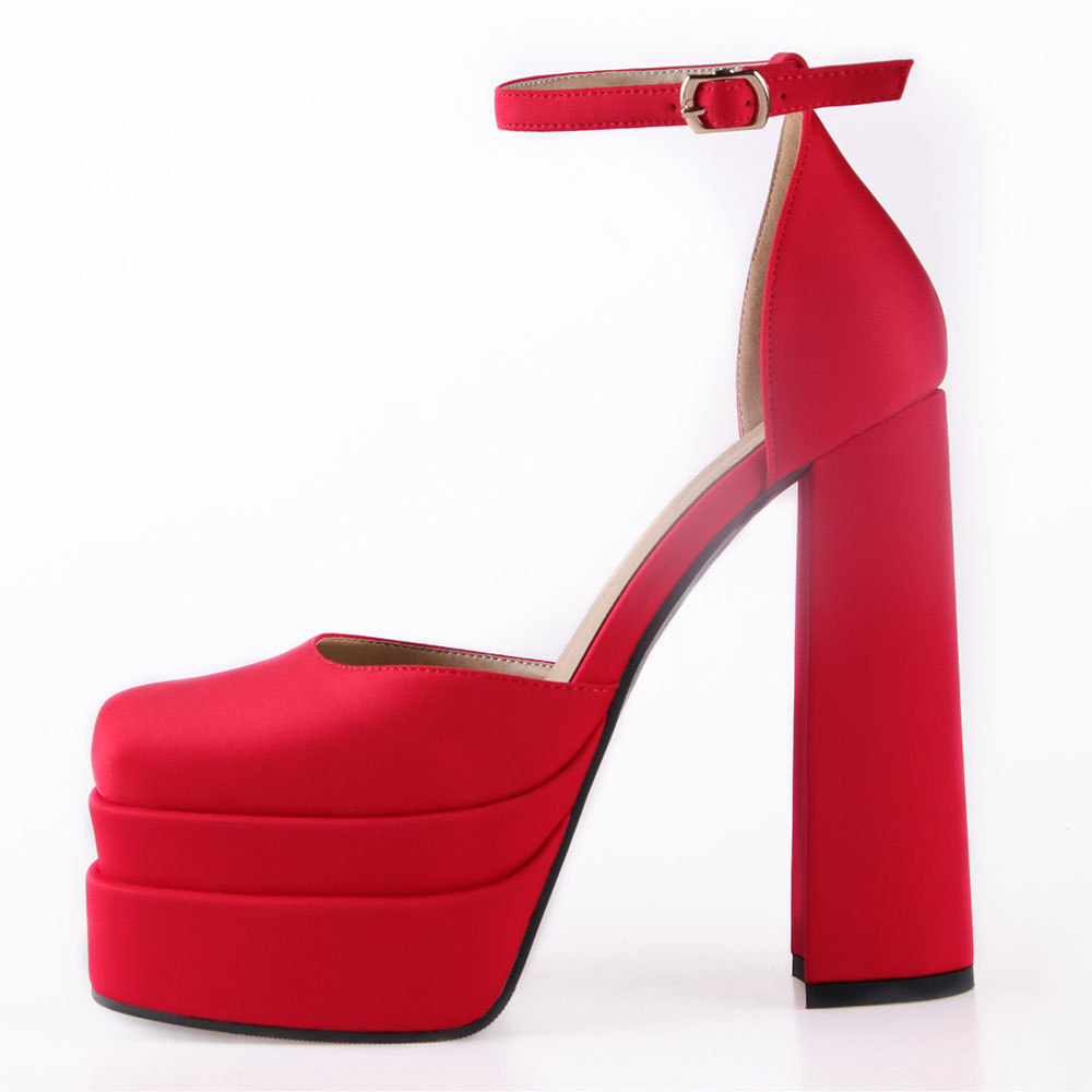 Square Toe Buckle Chunky Heel Platform Low-Cut Upper Thin Shoes