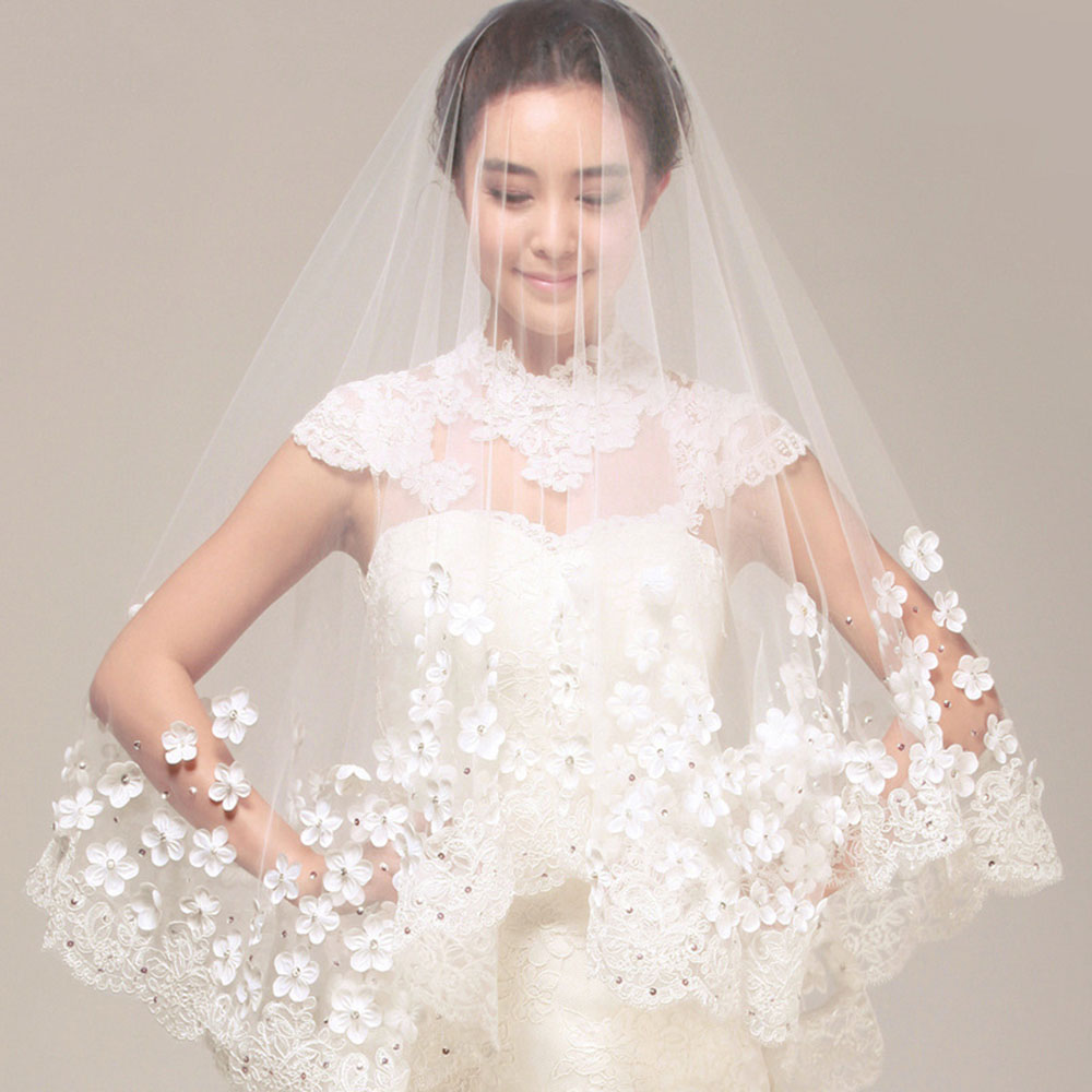 Royal Lace Edge Bead Bride Wedding Veil 2022