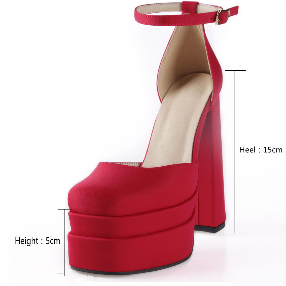 Square Toe Buckle Chunky Heel Platform Low-Cut Upper Thin Shoes