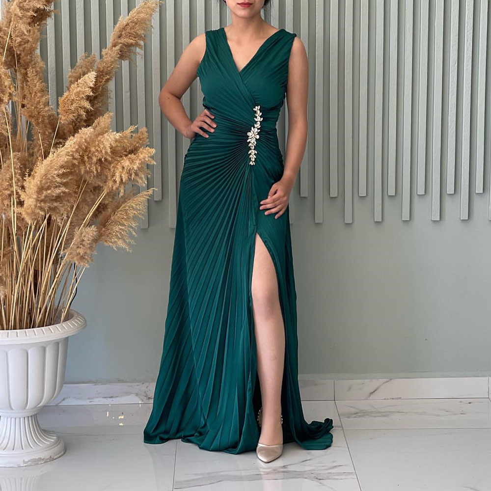 Sleeveless V-Neck Split-Front Floor-Length Formal Dress 2022