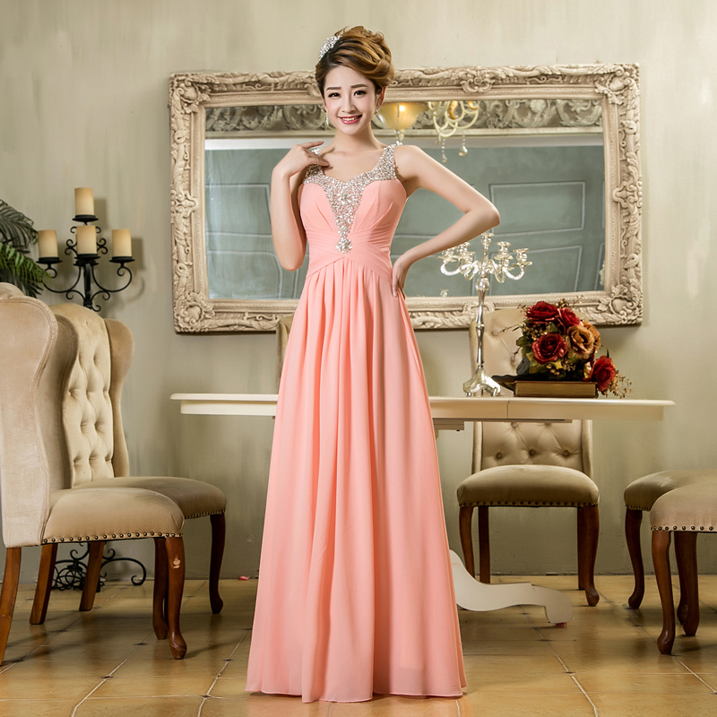 Rose Quartz Dress A-Line Beading Straps Long Bridesmaid Dress