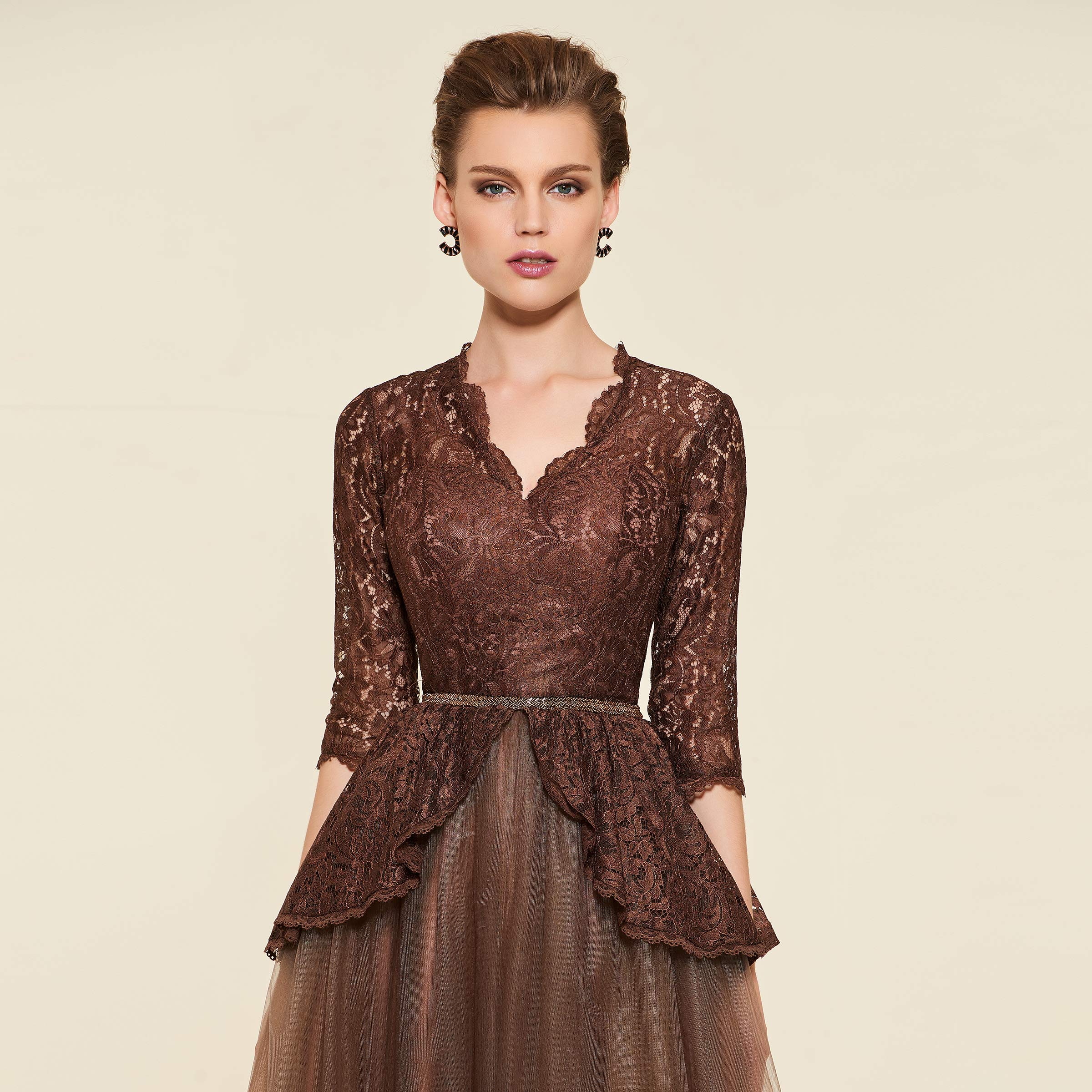 Half Sleeve Beading Lace Mother of the Bride Dress