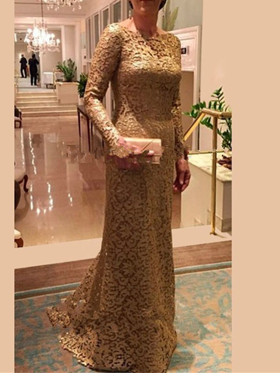 Long Sleeve Sheath Lace Mother of the Bride Dress