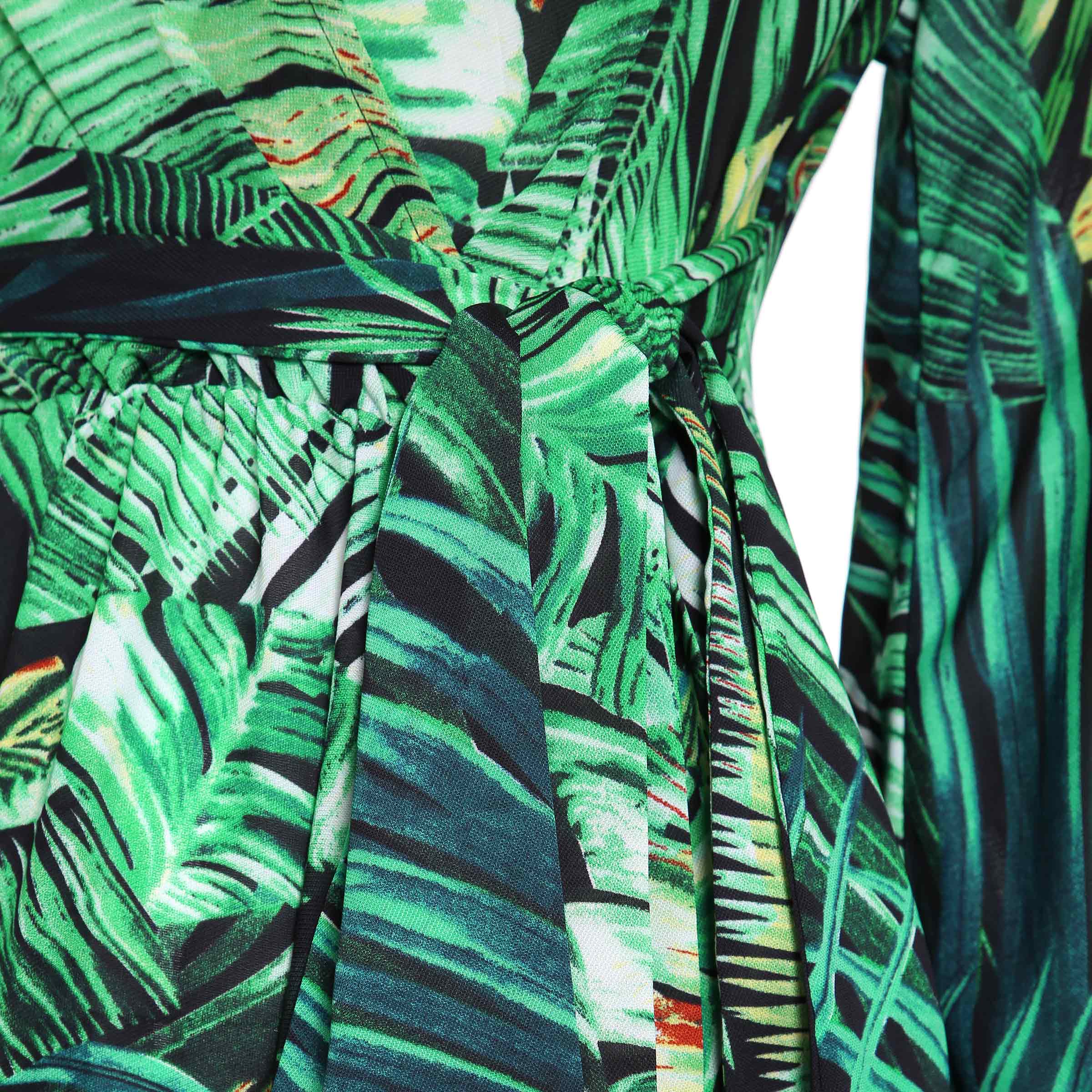 V-Neck Lantern Sleeve Plant Print Vacation Women's Maxi Dress