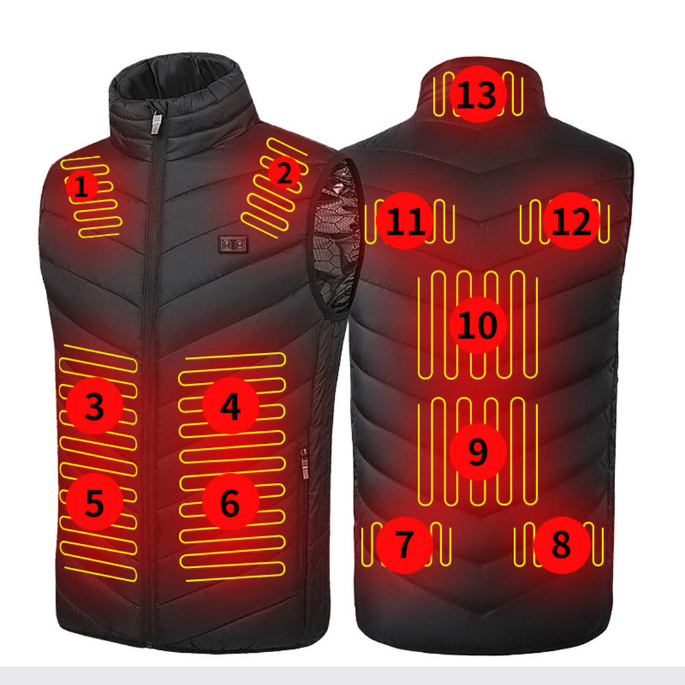 13 Electric Zones Heating Thick USB Men's Vest for Outdoor Motorcycle