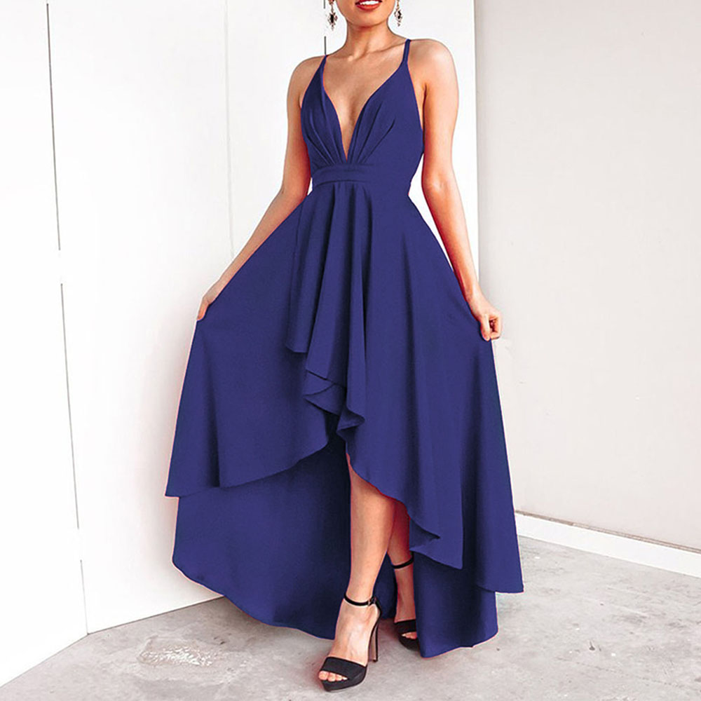 Asymmetric V-Neck Floor-Length Sleeveless Women's Maxi Dress