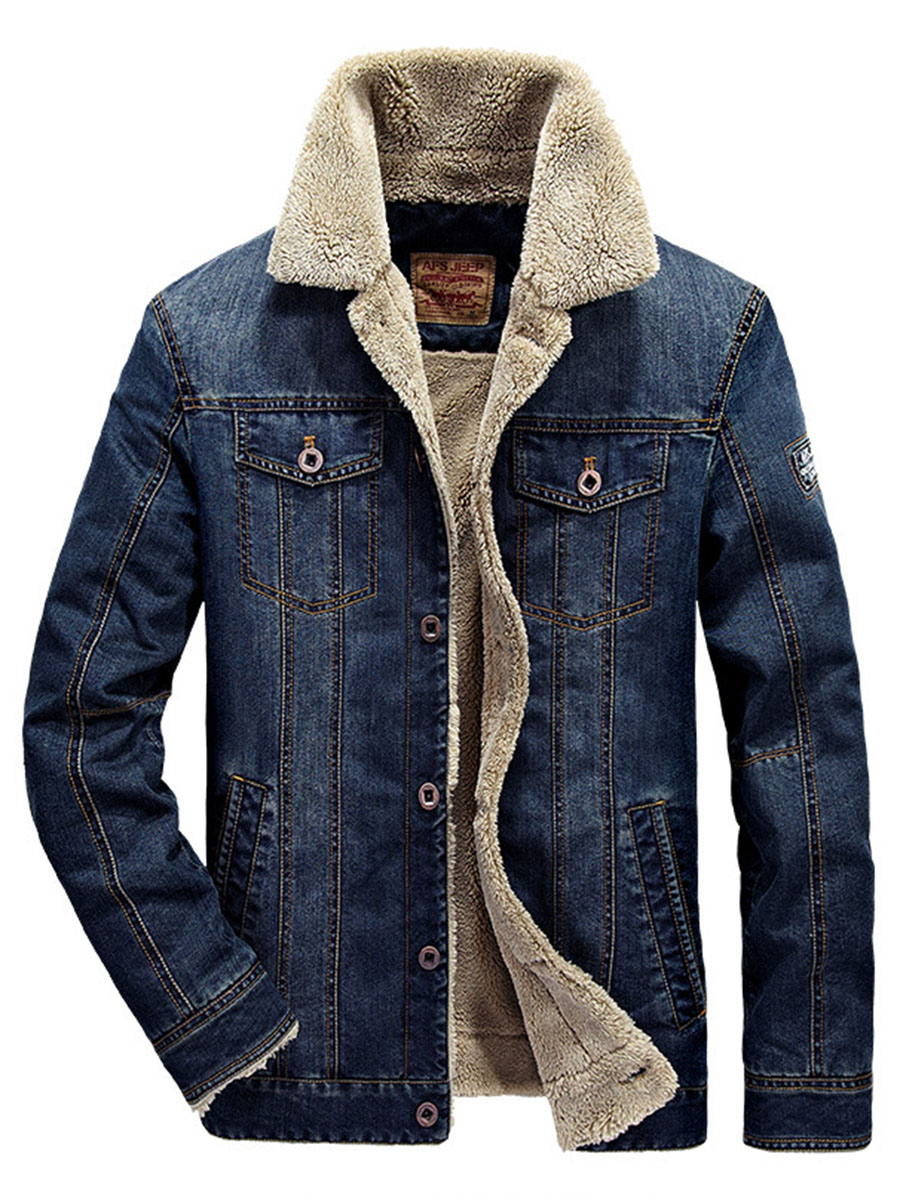 Shearling Lapel Thicken Warm Slim Men's Denim Jacket