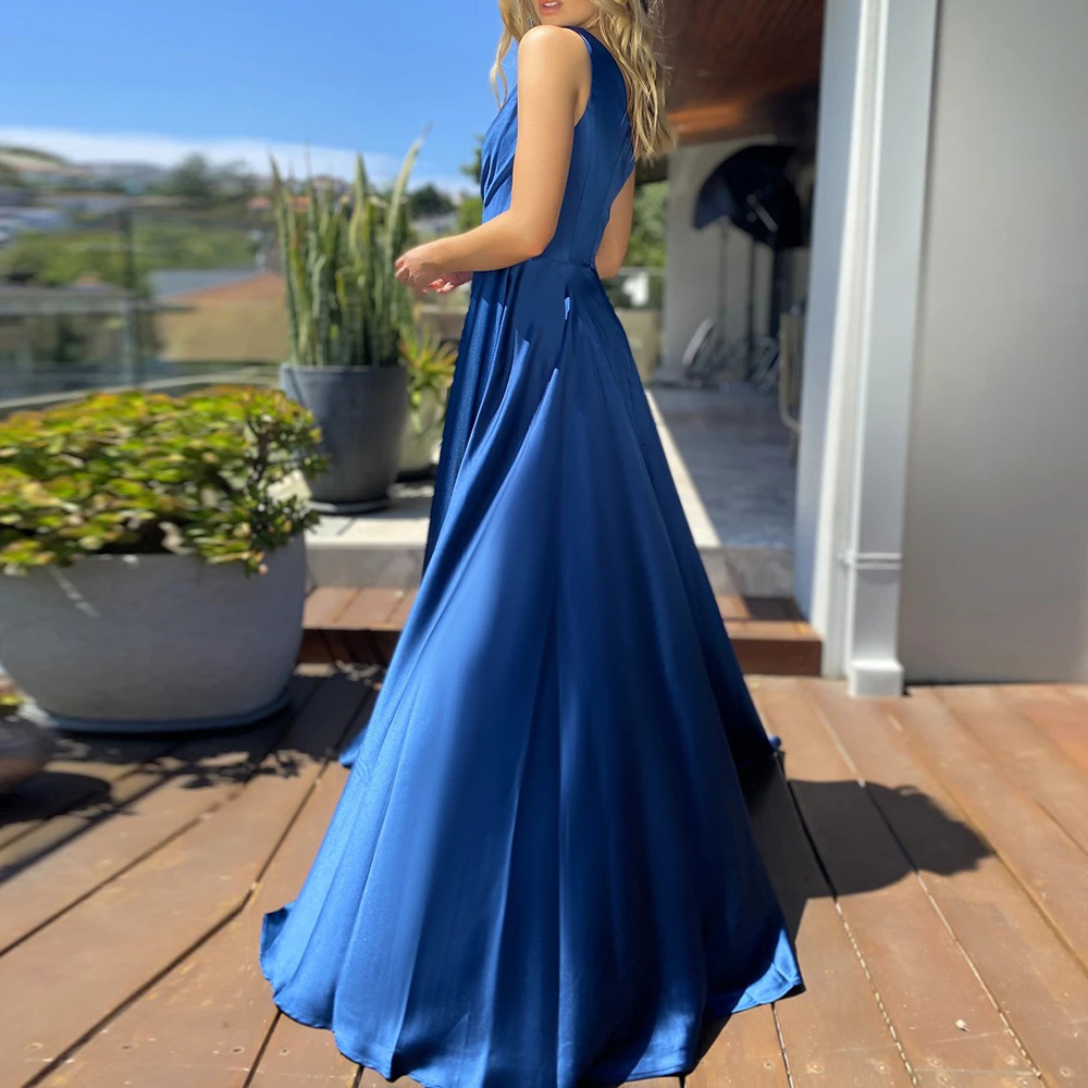 Fashion Split Sleeveless Floor-Length Plain Women's Dress