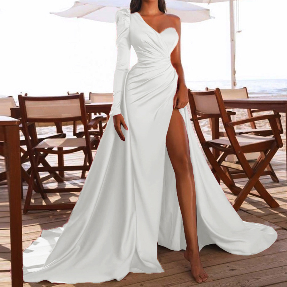 Long Sleeve Floor-Length Asymmetric Dress Women's Dress
