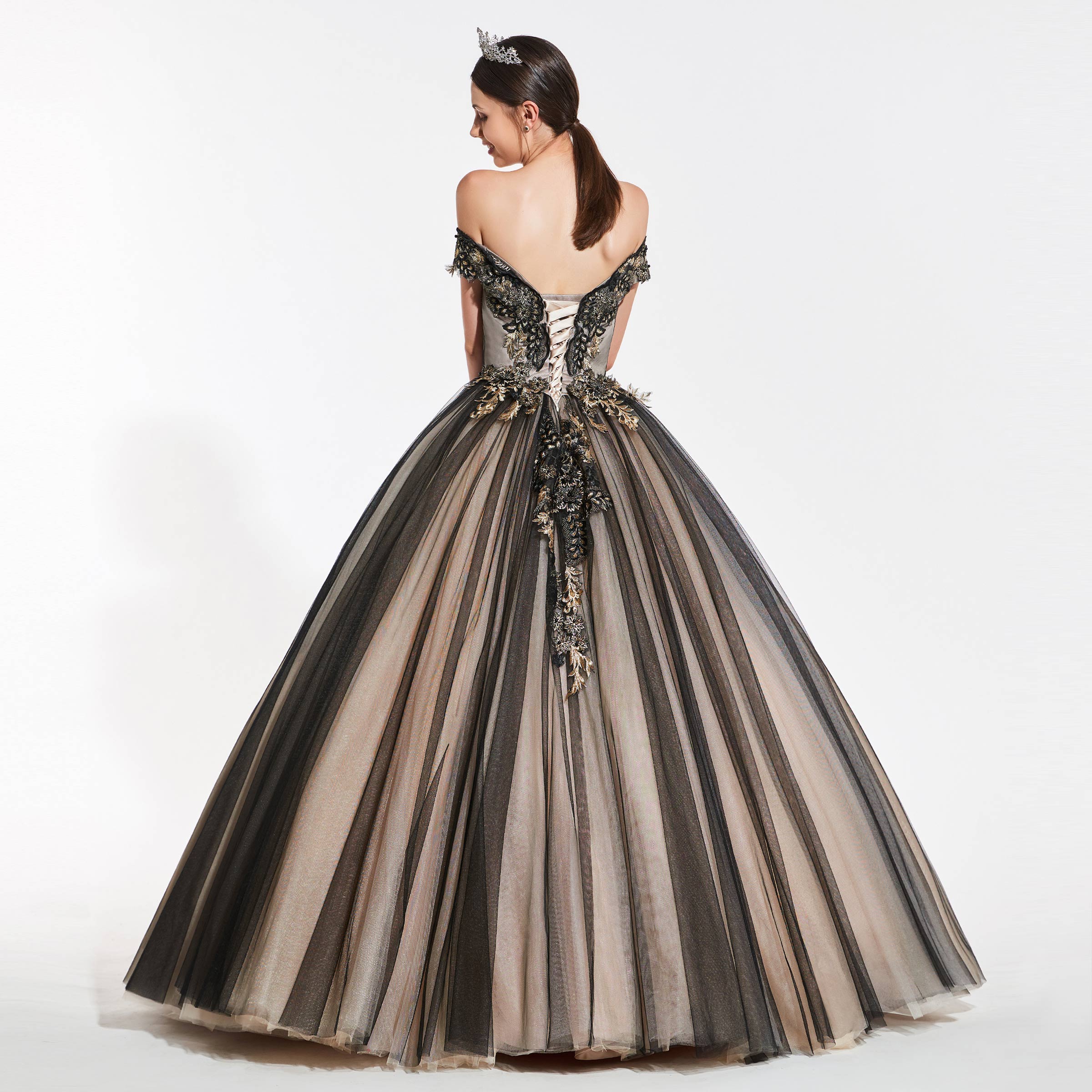 Appliques Off-the-Shoulder Quinceanera Dress Black Wedding Dress