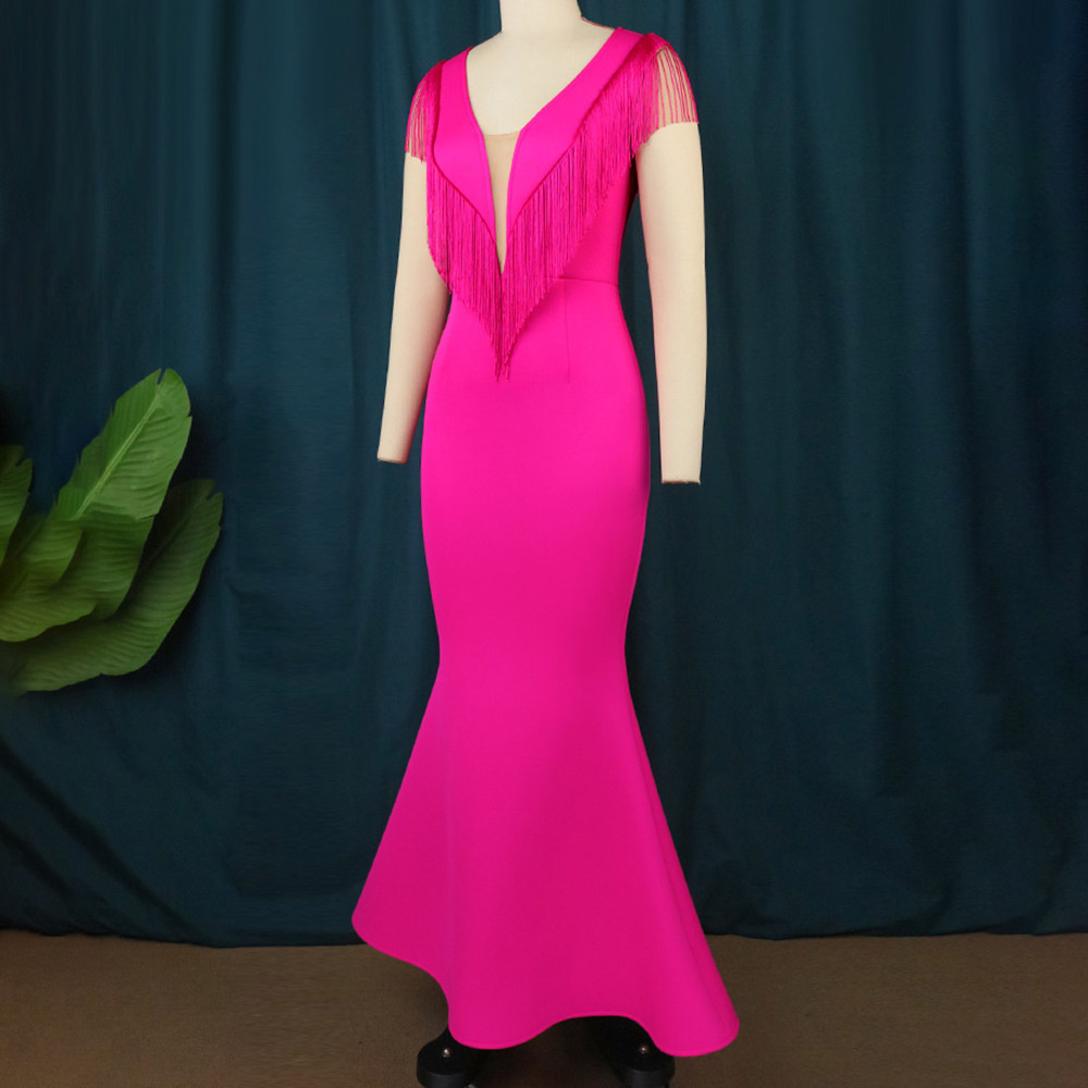 V-Neck Short Sleeve See-Through Floor-Length Pullover Women's Dress