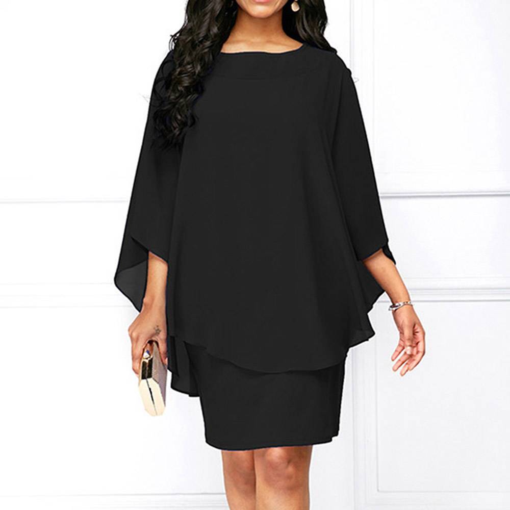 Plus Size Round Neck Patchwork Long Sleeve Above Knee Pullover Women's Dress