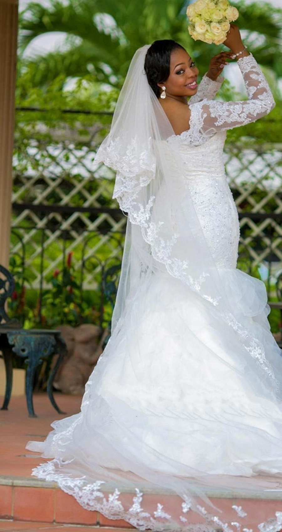 Mermaid Beading Wedding Dress with Long Sleeves