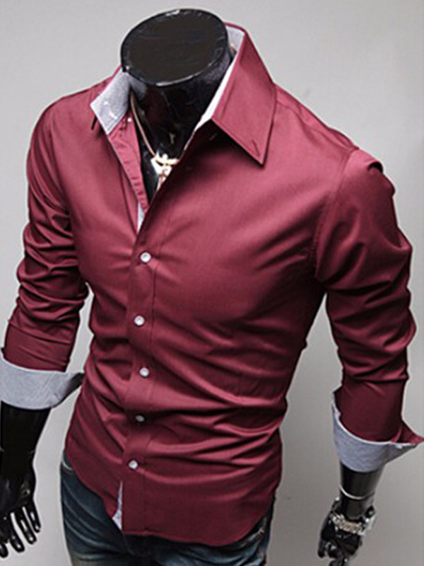Slim Long Sleeve Lapel Men's Shirt with Buttons